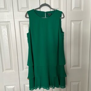 Lauren green chiffon tiered dress size 16